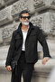 Plain Slim Fit Shirt Collar Buttoned Pocket Wool Blend Men's Coat Black - 39699.26K
