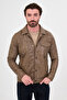 Textured Slim Fit Shirt with Collar Snap Fasteners Faux Leather Men's Coat Mink - 39692.26K - 6