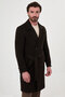 Straight Slim Fit Wide Collar Belted Double Breasted Cashmere Long Men's Coat Dark Brown - 21303.24K - 4