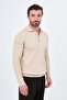 Braided Slim Fit Polo Collar Buttoned Cashmere Men's Knitwear Sweater Beige - 11615.26K - 6