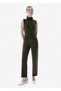 Ribbed Detail Straight Leg Green Trousers