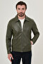 Straight Slim Fit Shirt Collar Zippered Faux Leather Men's Coat Khaki - 39677.26K