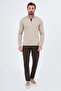 Textured Slim Fit Stand Collar Zippered Long Sleeve Men's T-Shirt Beige - 36901.26K - 3