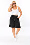 Women's Black Combed Cotton Elastic Plus Size Capri Shorts - 6
