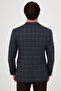 Plaid Slim Fit Mono Collar Wool Blend Men's Jacket Navy Blue - 41506.26K - 6