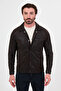 Textured Slim Fit Shirt Collar Snap Fastener Faux Leather Men's Coat Dark Brown - 39692.26K