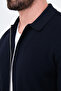 Plain Slim Fit Shirt Collar Zippered Cotton Men's Knitwear Cardigan Navy Blue - 11252.26K - 2