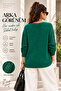 Women's Openwork Sleeves Crew Neck Soft Textured Knitwear Sweater Green - 3