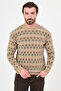 Checkered Slim Fit Crew Neck Chenille Men's Knitwear Sweater Beige - 11609.26K