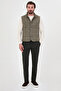 Textured Slim Fit Stand Collar Buttoned Wool Blend Men's Vest Khaki - 40965.26K - 3