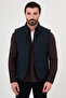 Textured Slim Fit Stand Collar Buttoned Wool Blend Men's Vest Navy Blue - 40965.26K - 2