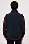 Textured Slim Fit Stand Collar Buttoned Wool Blend Men's Vest Navy Blue - 40965.26K - 5