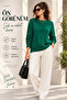 Women's Openwork Sleeves Crew Neck Soft Textured Knitwear Sweater Green - 5