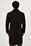 Straight Slim Fit Wide Collar Belted Double Breasted Cashmere Long Men's Coat Dark Brown - 21303.24K - 6