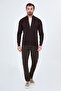 Striped Slim Fit Cashmere Zippered Side Pockets Stand Collar Men's Knitwear Cardigan Coffee - 11250.26K - 3