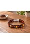 Ravellis Ambertrail Brown Leather Men's Bracelet - Orange Spotted Beaded Wrap - 2