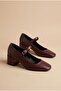 Marlee Women's Burgundy Genuine Leather Lining Mary Jane 5 cm Thick Block Heel Shoes - 2