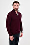 Plain Slim Fit Stand Collar Zippered Cotton Men's Knitwear Sweater Claret Red - 11607.26K - 6