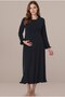 Women's Navy Blue Long Sleeve Double Breasted Collar Maternity Nightgown Set with Breastfeeding Detail
