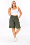 Women's Linen Khaki Green Plus Size Capri Shorts - 5