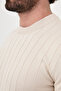 Ribbed Slim Fit Crew Neck Cotton Men's Knitwear Sweater Beige - 11621.26K - 2