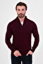 Plain Slim Fit Stand Collar Zippered Cotton Men's Knitwear Sweater Claret Red - 11607.26K - 2
