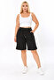 Women's Black Combed Cotton Elastic Plus Size Capri Shorts - 4