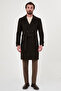Straight Slim Fit Wide Collar Belted Double Breasted Cashmere Long Men's Coat Dark Brown - 21303.24K - 3
