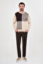 Square Patterned Slim Fit Crew Neck Cashmere Men's Knitwear Sweater Beige-Brown - 11625.26K - 3