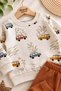 Baby boy safari car patterned long sleeve seasonal top and bottom 2-piece set 3-6-9-12 months - 4
