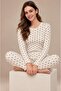 Women's Long Sleeve Half Placketed Report Interlock White Pajama Set C1T3N98 - 4