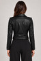Women's Black Zippered Cropped Leather Biker Jacket - 3