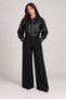 Women's Black Belt Detailed Oversize Cropped Leather Jacket - 3