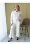 Self-Belted Jacket, Striped Trousers, Knitwear Set - 4