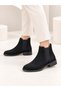 Maral Women's Black Suede Round Toe Rubber Detailed 3 cm Heeled Non-Slip Sole Chelsea Boots Bootie - 2