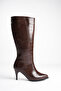 Women's Crocodile Patterned Croco 7cm Thin Heeled Boots - 6
