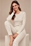 Women's Long Sleeve Half Placketed Report Interlock White Pajama Set C1T3N98