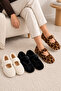 3-Piece Cream - Black - Tan Leopard Plush Strappy Closed Toe Mary Jane Ballerina Set Byndset01 - 3