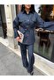 Imported Denim Fabric, Belt Included, Button Detail, Lined, Special Design Jacket and Trousers Set - 2