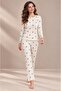 Women's Long Sleeve Half Placketed Report Interlock White Pajama Set C5T2N98 - 3