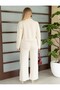 Self-Belted Jacket, Striped Trousers, Knitwear Set - 8