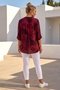 Italian Burgundy Judge Collar Long Sleeve Leaf Patterned Sequin Pocket Casual Viscose Woven Blouse 75 62 - 8