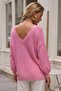 Italian Pink V-Neck Balloon Sleeve Casual Mercerized Knitwear Sweater 66 70 - 8