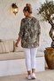 Italian Khaki Hakim Collar Long Sleeve Shawl Patterned Sequin Pocket Casual Viscose Woven Blouse 75 62 - 8
