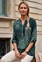 Italian Green Judge Collar Long Sleeve Leopard Patterned Sequin Pocket Casual Linen Look Woven 73 65 - 4