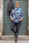 Italian Light Blue Pool Collar Long Sleeve Camouflage Casual Long Knitwear Blouse with Scarf 75 70 - 5