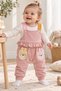 Baby girl long sleeve t-shirt overalls 2-piece set with ruffle pockets 2-piece set 0-12 months - 2