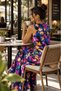 Plus Size Mom Navy Blue Tropical Floral Print Strappy V-Neck Maxi Dress M-3Xl Viscose - 8