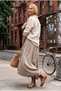Italian Beige Side-Tie Elastic Waist Casual Cotton Long Woven Skirt 95 62 - 6