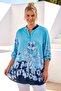 Italian Turquoise Judge Collar 3/4 Sleeve Buttoned Floral Printed Casual Linen Look Woven Blouse 80 66 - 3